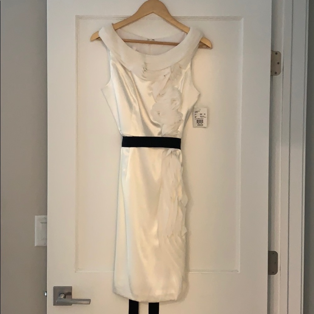 Cream silk dress with black ribbon tie waist!